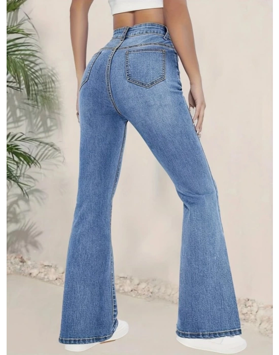 Kadın Yüksek Bel İspanyol Paça Kot Pantolon