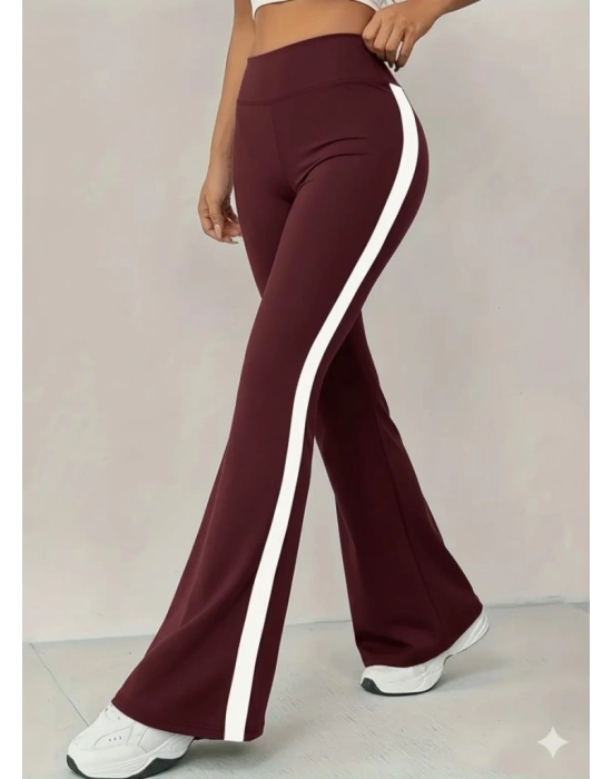 Kadın Yüksek Bel İspanyol Paçalı Yanlardan şerit Detaylı Dalgıç Tayt Pantolon