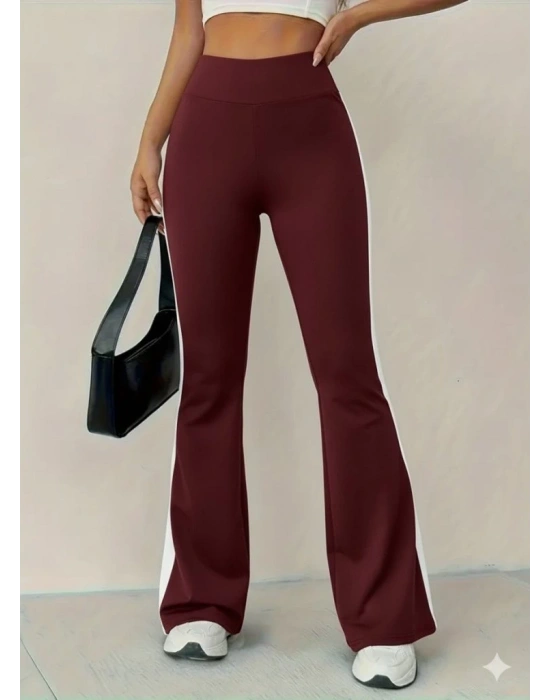 Kadın Yüksek Bel İspanyol Paçalı Yanlardan şerit Detaylı Dalgıç Tayt Pantolon