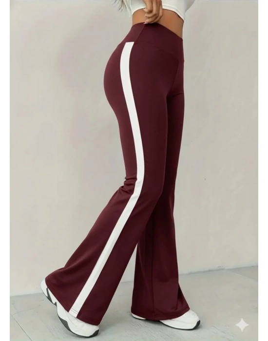 Kadın Yüksek Bel İspanyol Paçalı Yanlardan şerit Detaylı Dalgıç Tayt Pantolon
