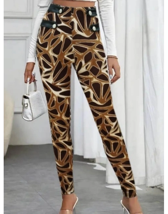Kadın Yüksek Bel Kaz Ayağı Desenli Yan şerit Düğme Detaylı Dalgıç Pantolon