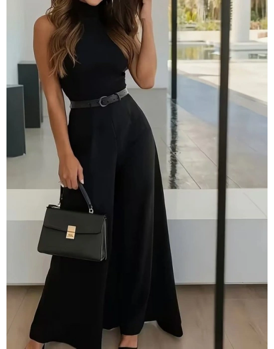 Kadın Yüksek Bel Kemerli Double Kumaş Palazzo Pantolon