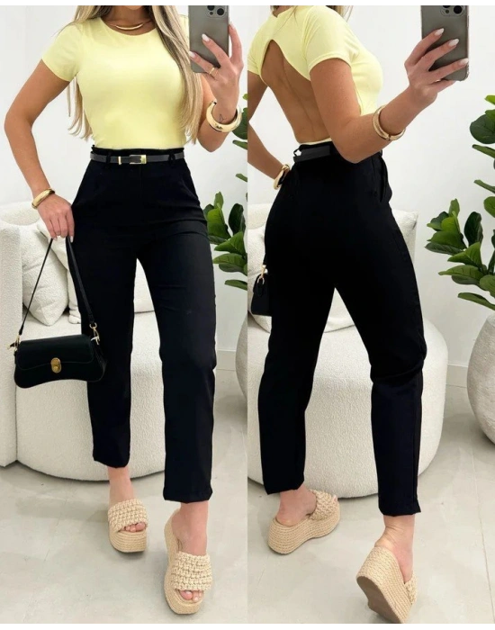 Kadın Yüksek Bel Kemersiz Ithal Krep Pantolon