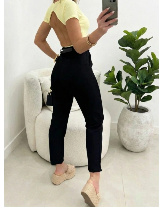 Kadın Yüksek Bel Kemersiz Ithal Krep Pantolon