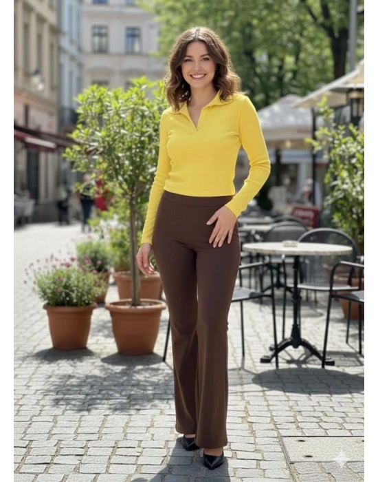 Kadın Yüksek Bel Krep Kumaş Bol Paça Pantolon