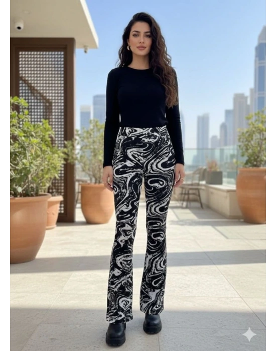 Kadın Yüksek Bel Krep Kumaş Bol Paça Pantolon