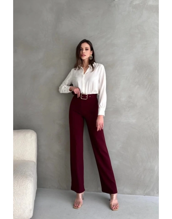 Kadın Yüksek Bel Krep Kumaş Full ikralı Ispanyol Paça Kemer Dahil Pantolon