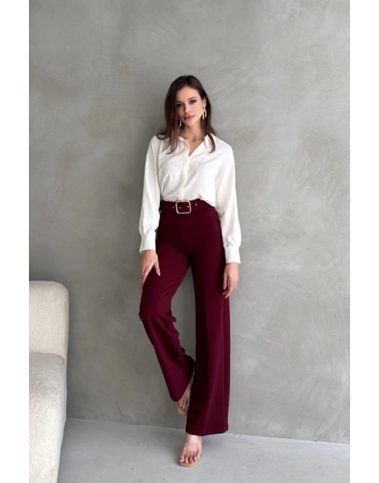 Kadın Yüksek Bel Krep Kumaş Full ikralı Ispanyol Paça Kemer Dahil Pantolon