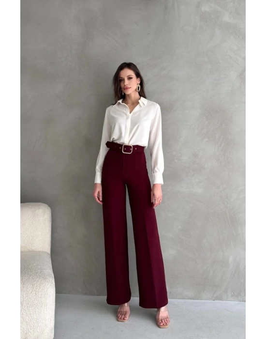 Kadın Yüksek Bel Krep Kumaş Full ikralı Ispanyol Paça Kemer Dahil Pantolon