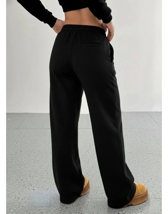 Kadın Yüksek Bel Lastikli Bağcıklı Geniş Kesim Dalgıç Pantolon