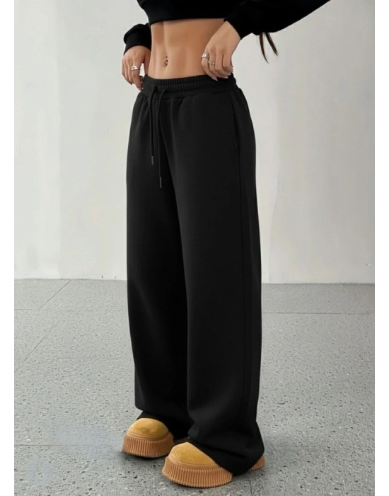 Kadın Yüksek Bel Lastikli Bağcıklı Geniş Kesim Dalgıç Pantolon