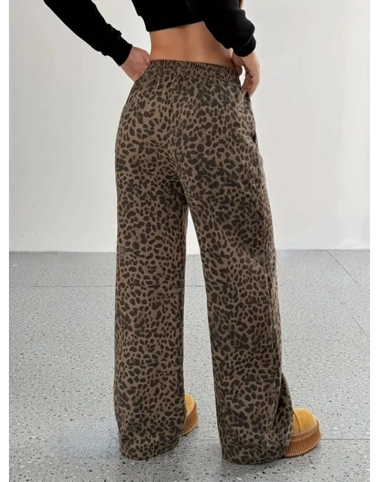 Kadın Yüksek Bel Lastikli Bağcıklı Geniş Kesim Iki Iplik Pantolon