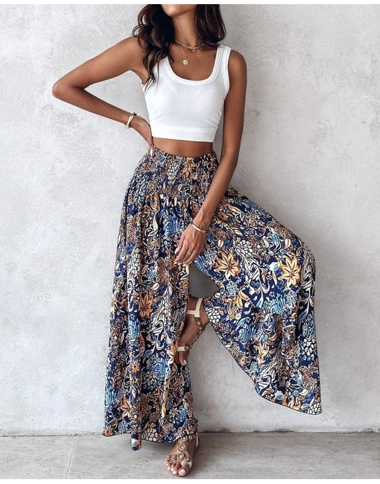 Kadın Yüksek Bel Lastikli Desenli Süprem Pantolon