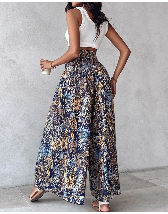 Kadın Yüksek Bel Lastikli Desenli Süprem Pantolon