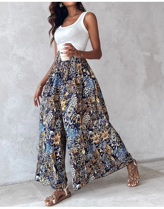 Kadın Yüksek Bel Lastikli Desenli Süprem Pantolon