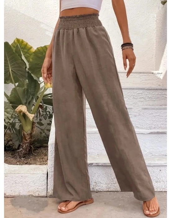 Kadın Yüksek Bel Lastikli Ithal Krep Pantolon