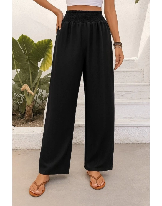 Kadın Yüksek Bel Lastikli Ithal Krep Pantolon