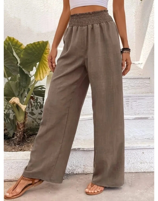 Kadın Yüksek Bel Lastikli Ithal Krep Pantolon