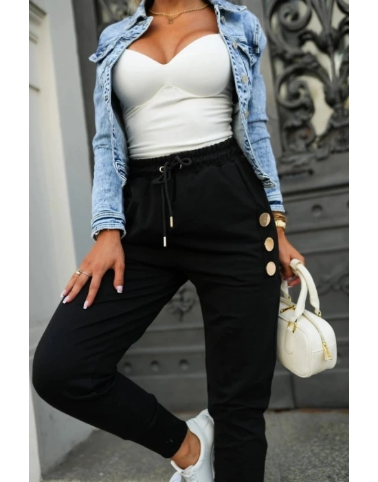 Kadın Yüksek Bel Lastikli Yanlardan Düğmeli Viskon Iki Iplik Pantolon