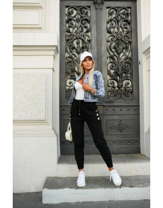 Kadın Yüksek Bel Lastikli Yanlardan Düğmeli Viskon Iki Iplik Pantolon