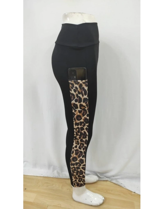 Kadın Yüksek Bel Leopar Desen Ve Cep Detaylı Dalgıç Tayt