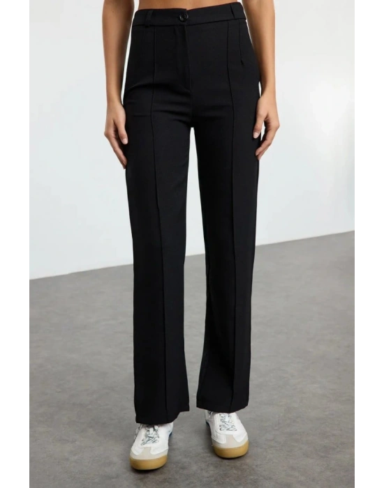 Kadın Yüksek Bel Nervurlu Ithal Krep Pantolon