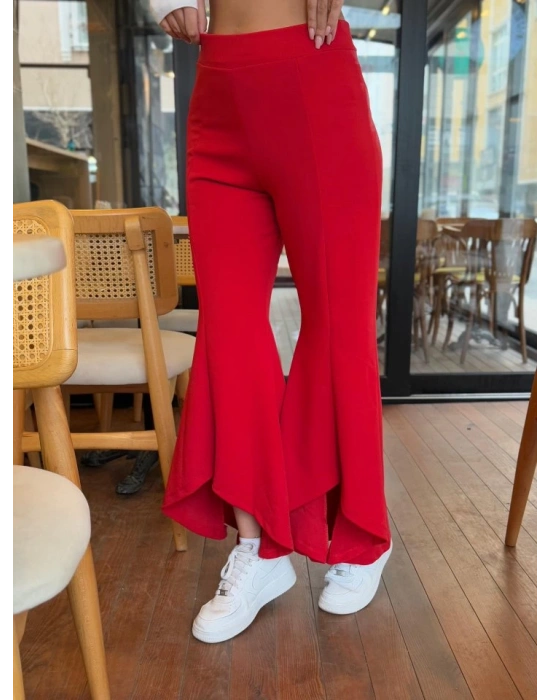 Kadın Yüksek Bel önden Arkaya Uzanan Volanlı Paçalı Janjan Krep Pantolon