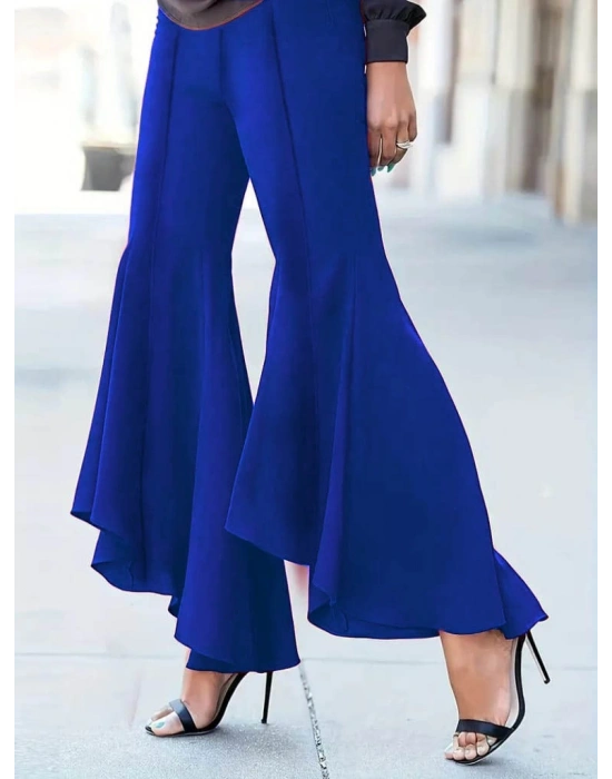 Kadın Yüksek Bel önden Arkaya Uzanan Volanlı Paçalı Janjan Krep Pantolon