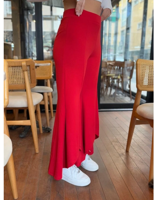 Kadın Yüksek Bel önden Arkaya Uzanan Volanlı Paçalı Janjan Krep Pantolon