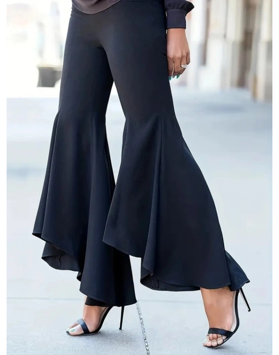 Kadın Yüksek Bel önden Arkaya Uzanan Volanlı Paçalı Janjan Krep Pantolon