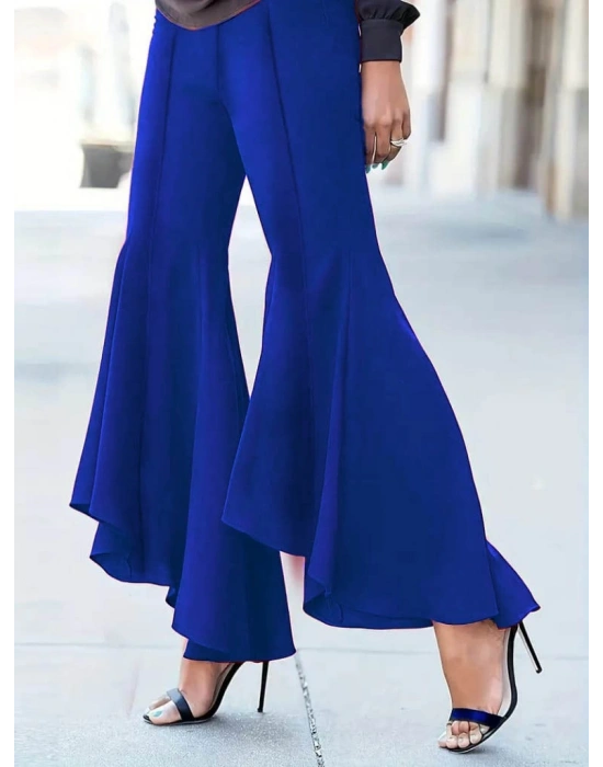 Kadın Yüksek Bel önden Arkaya Uzanan Volanlı Paçalı Janjan Krep Pantolon