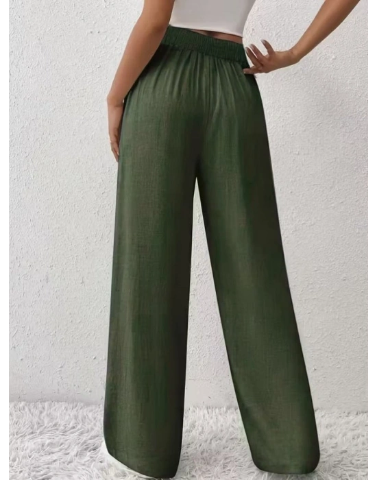 Kadın Yüksek Bel önden Bağlamalı Geniş Kesim Keten Pantolon