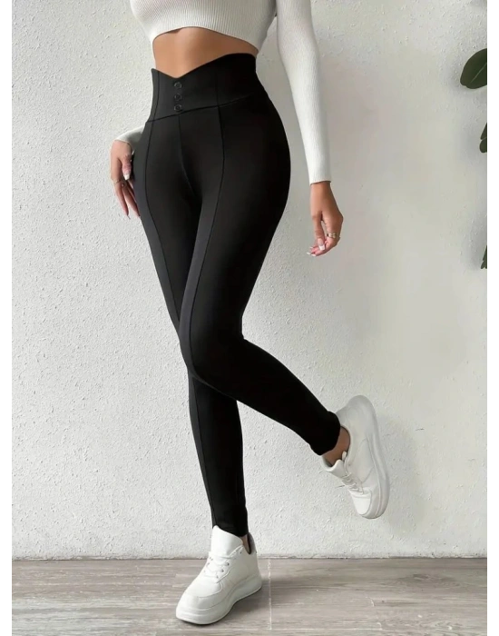 Kadın Yüksek Bel önden Düğmeli Dalgıç Tayt