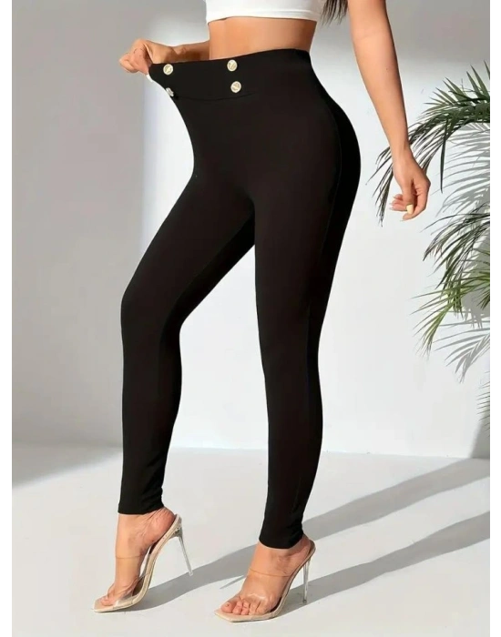 Kadın Yüksek Bel önden Düğmeli Dalgıç Tayt