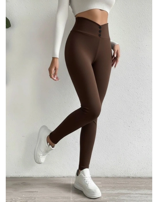 Kadın Yüksek Bel önden Düğmeli Dalgıç Tayt