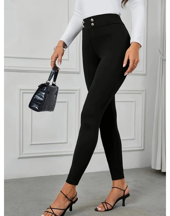 Kadın Yüksek Bel önden Düğmeli Dalgıç Tayt