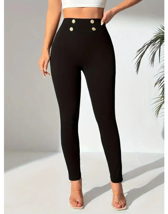 Kadın Yüksek Bel önden Düğmeli Dalgıç Tayt