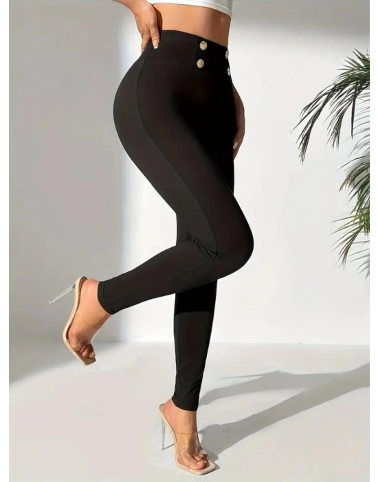 Kadın Yüksek Bel önden Düğmeli Dalgıç Tayt