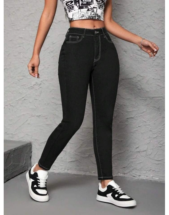 Kadın Yüksek Bel önden Düğmeli Dar Kesim Kot Pantolon