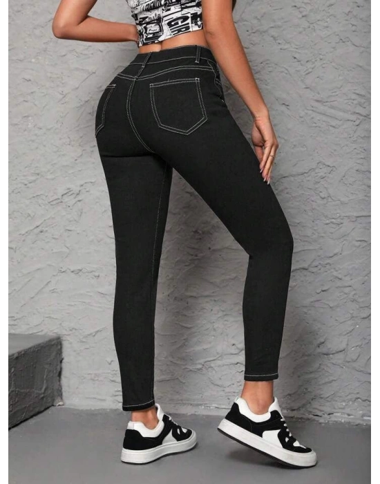 Kadın Yüksek Bel önden Düğmeli Dar Kesim Kot Pantolon