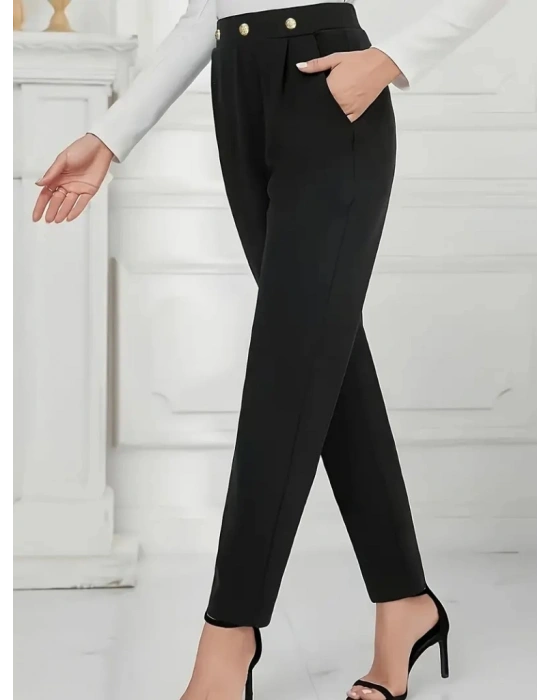 Kadın Yüksek Bel önden Düğmeli Ithal Krep Pantolon
