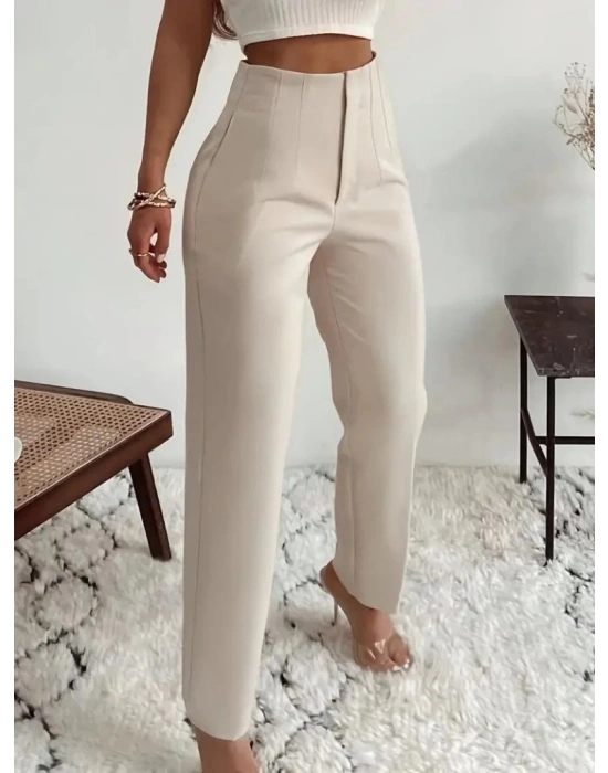 Kadın Yüksek Bel önden Fermuarlı Ithal Krep Pantolon