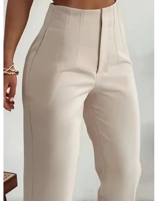 Kadın Yüksek Bel önden Fermuarlı Ithal Krep Pantolon