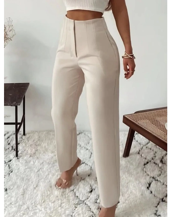 Kadın Yüksek Bel önden Fermuarlı Ithal Krep Pantolon