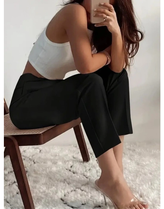 Kadın Yüksek Bel önden Fermuarlı Ithal Krep Pantolon