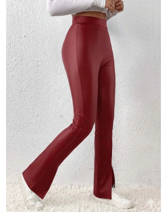 Kadın Yüksek Bel önden Yırtmaçlı Deri Tayt