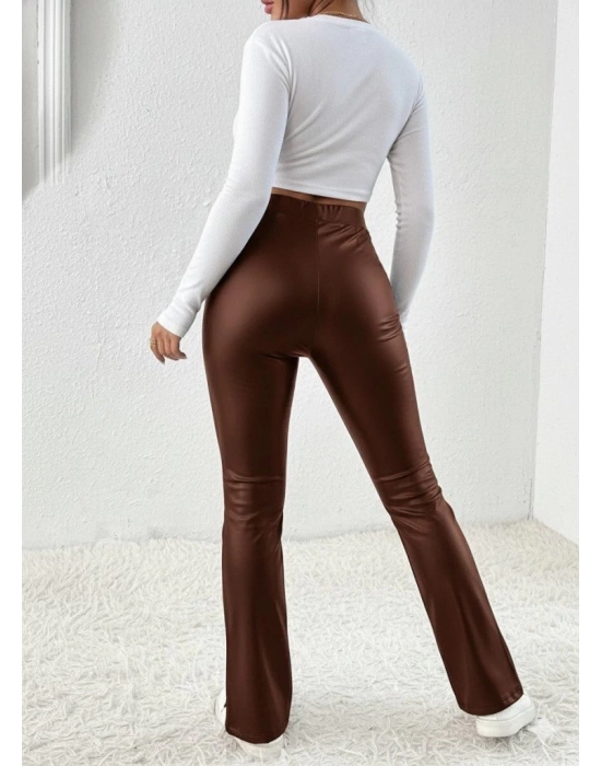 Kadın Yüksek Bel önden Yırtmaçlı Deri Tayt