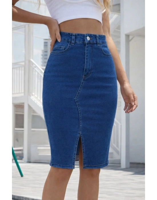 Kadın Yüksek Bel önden Yırtmaçlı Kısa Kot Etek