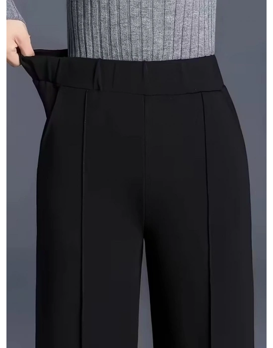 Kadın Yüksek Bel önü Nervürlü Paçaya Doğru Geniş Ithal Krep Pantolon