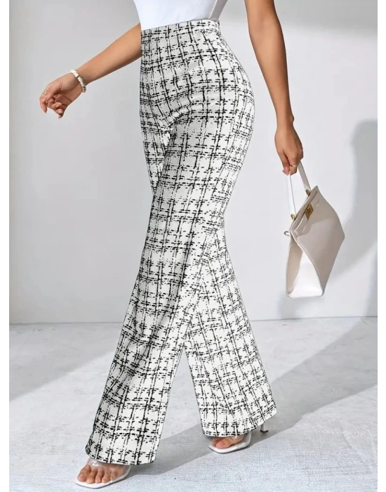 Kadın Yüksek Bel Paçaya Doğru Geniş Dokuma Pantolon